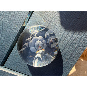 Clear Glass Rose Etched Paperweight One Size vintage